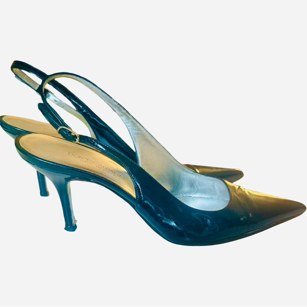 1990s Vintage Dolce & Gabbana Navy Patent Slingbacks